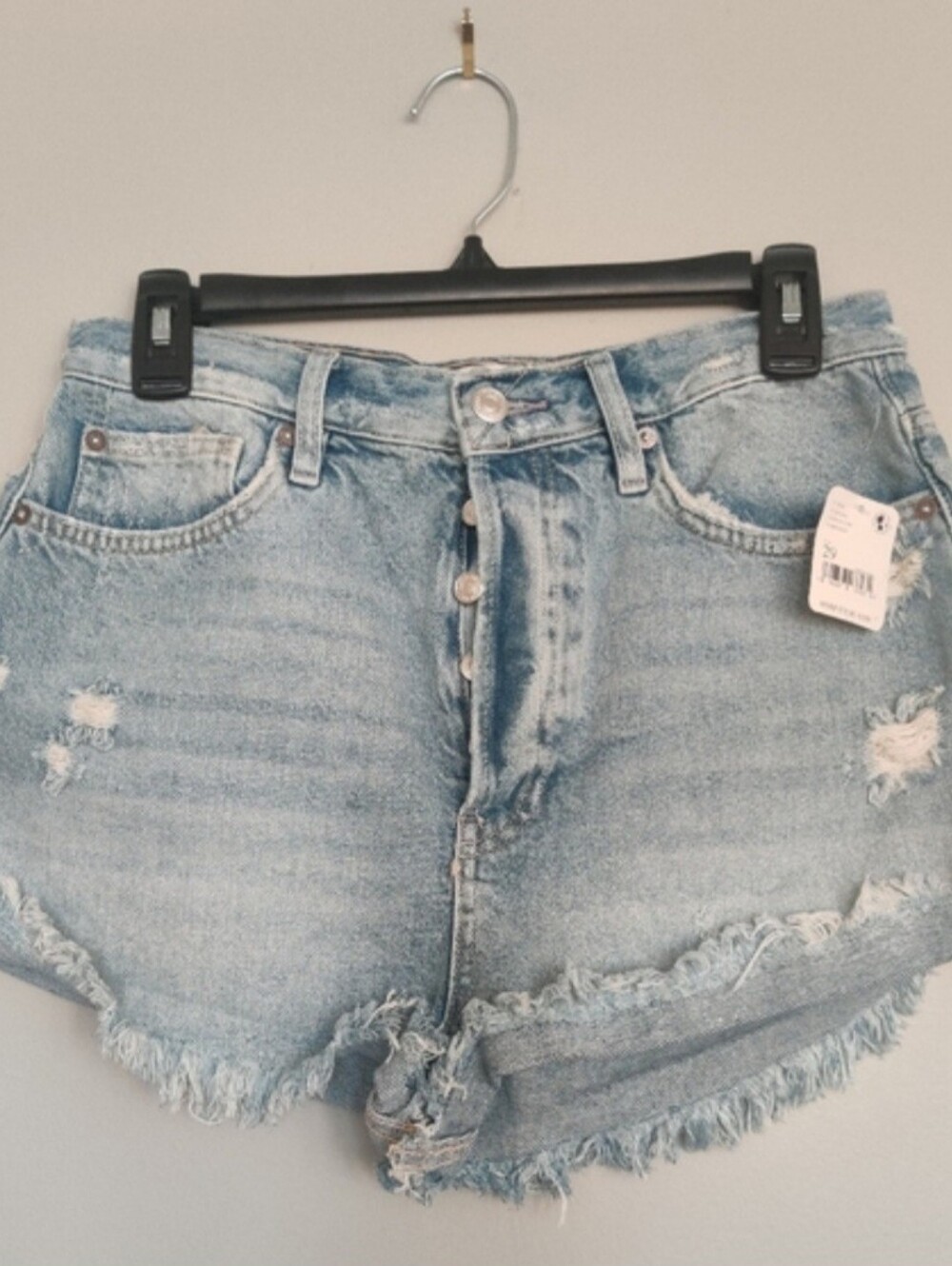 Free People Lasso High Rise Distressed Frayed Hem Denim Shorts